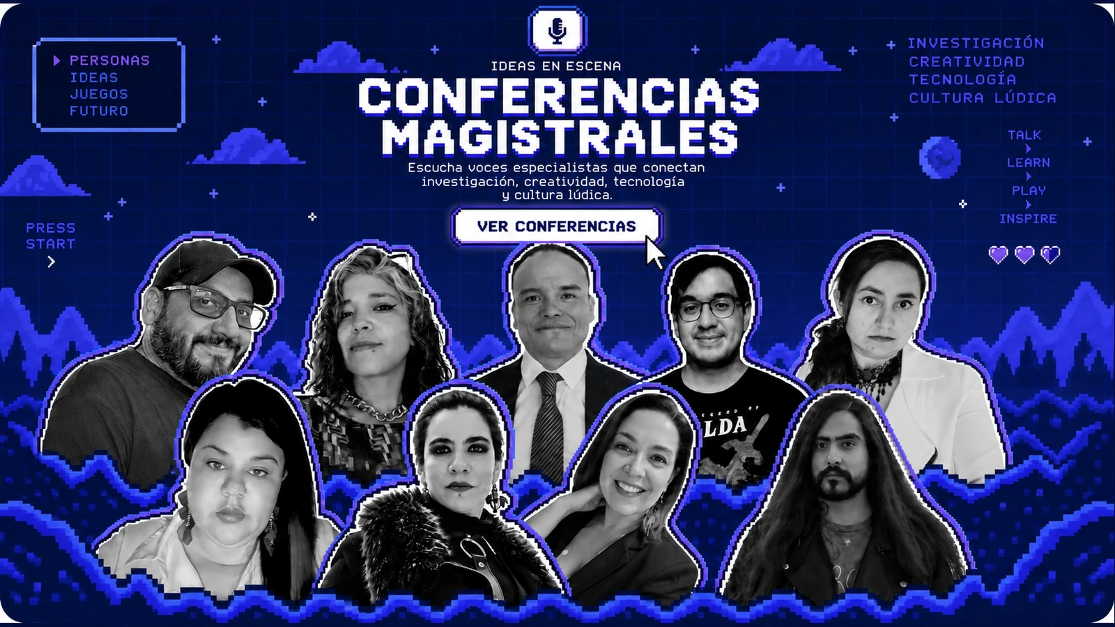 Los nueve ponentes de conferencias magistrales: investigación, creatividad, tecnología y cultura lúdica